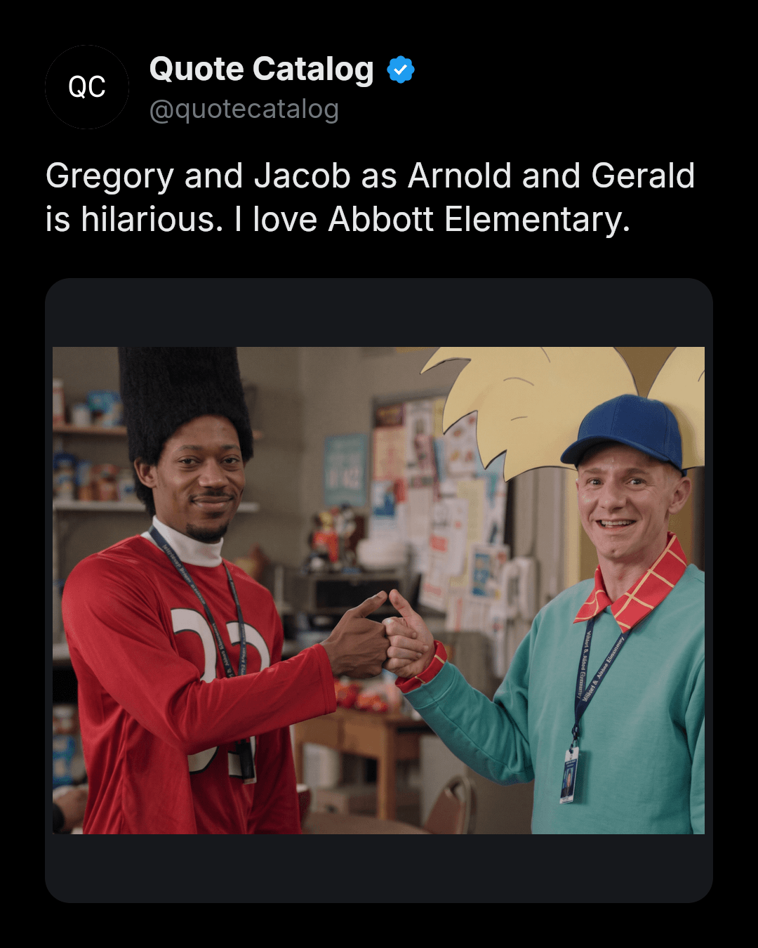 Gregory Eddie (Tyler James Williams) and Jacob Hill (Chris Perfetti) coordinated their Halloween costumes on Abbott Elementary, with Gregory as Gerald Johanssen…